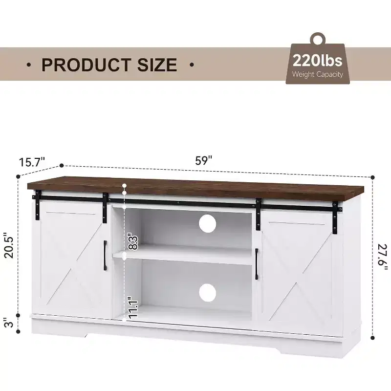 TV Stand for Up to 65 inch TV, Farmhouse Sliding Barn Door TV Stand, Entertainment Center with Cable Management Holes for Living Room