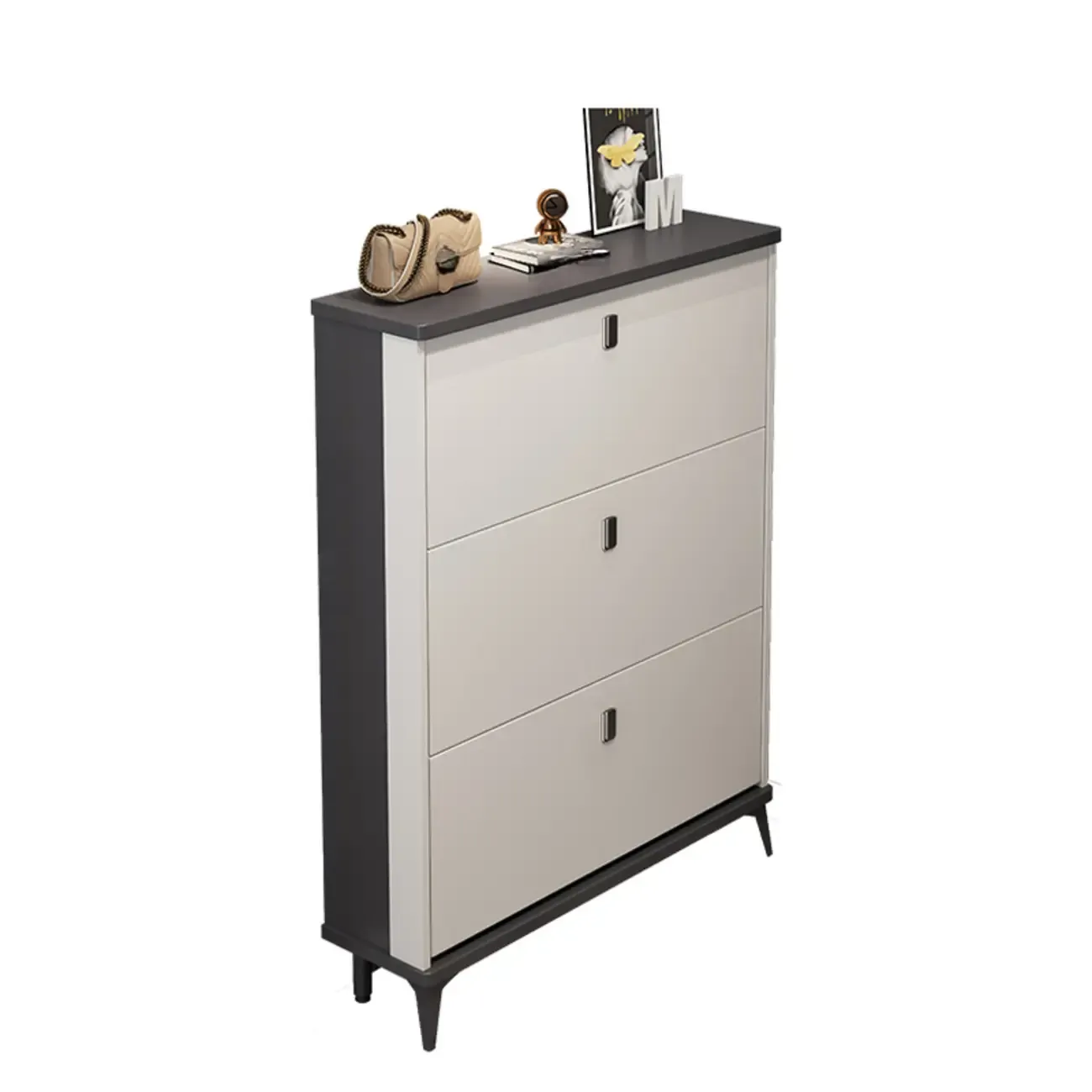 Modern Wood Shoe Cabinet with Adjustable Shelves, Entryway