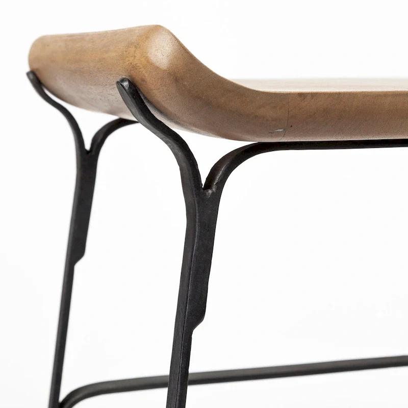 Counter Stool with Wood Seat - Low Back Design (Brown & Black)