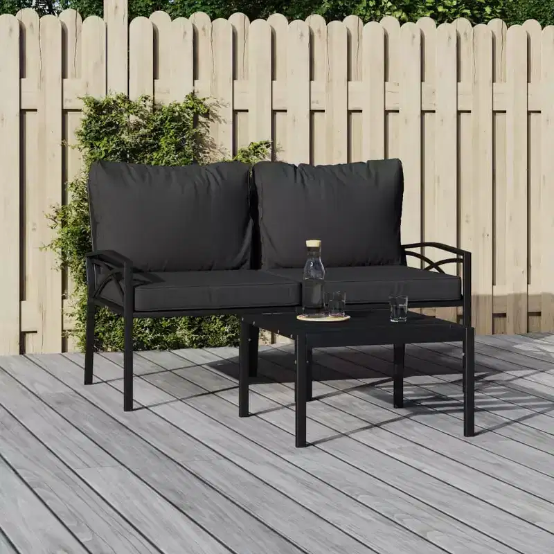 vidaXL Chair 2 Pcs Outdoor Accent Metal Frame Armchair with Cushions Steel