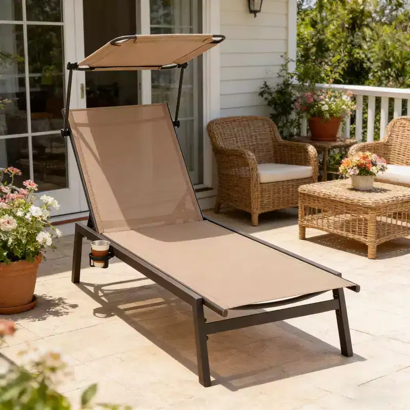 Gymax 1PC/2PC Backyard Reclining Outdoor Chaise Lounge Chair with Adjustable Sunshade and 6 Positions