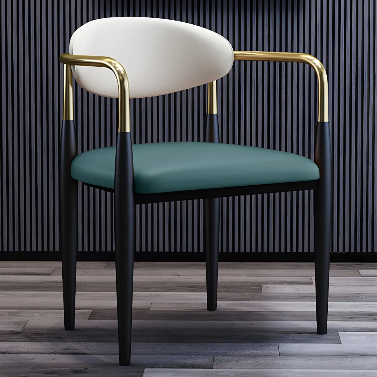 Curved Metal Legs Faux Leather Armrest Dining Chair