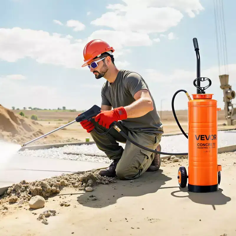 VEVOR Industrial Sprayer, 4.5 Gallons Large Capacity, Stainless Steel Concrete Sprayer with Ergonomic Handle & Removable Cart, 48 & 120 Hose,Orange