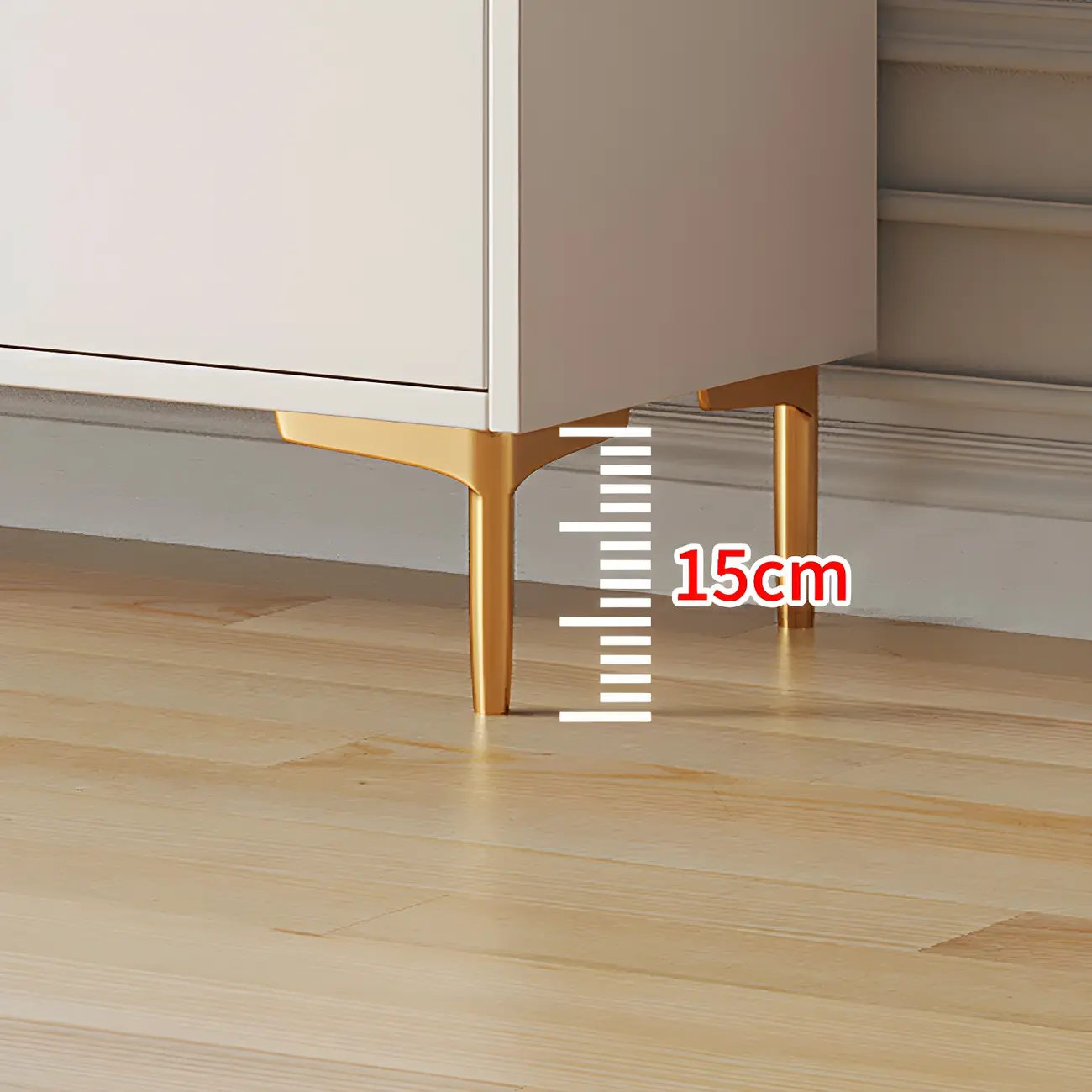 Glam White Wooden Buffet Table with Drawers & Shelves