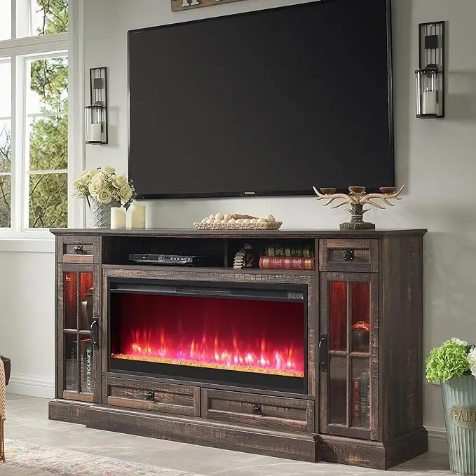 70 Farmhouse Fireplace TV Stand, Entertainment Center, Console Table