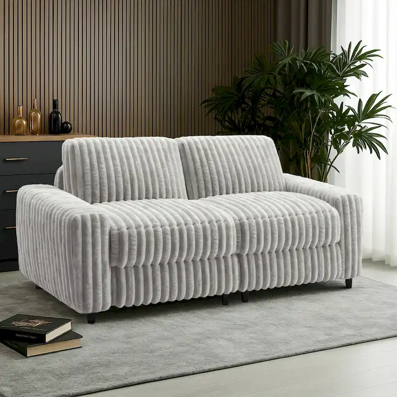 Contemporary Furry Channel Fabric Down-Filled Loveseat