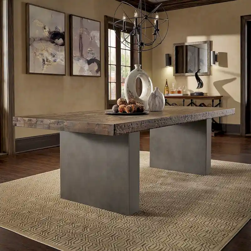 Brown Reclaimed Wood & Concrete Pedestal Dining Table, Seats 8