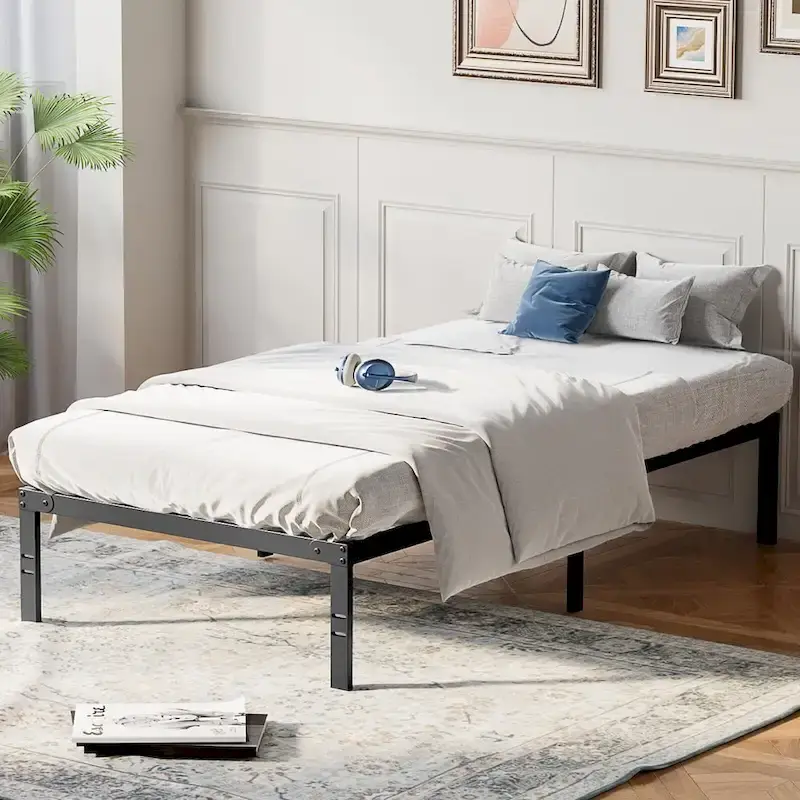 Black Metal Frame Platform Bed Mattress Foundation with Steel Slat Support, No Box Spring Needed