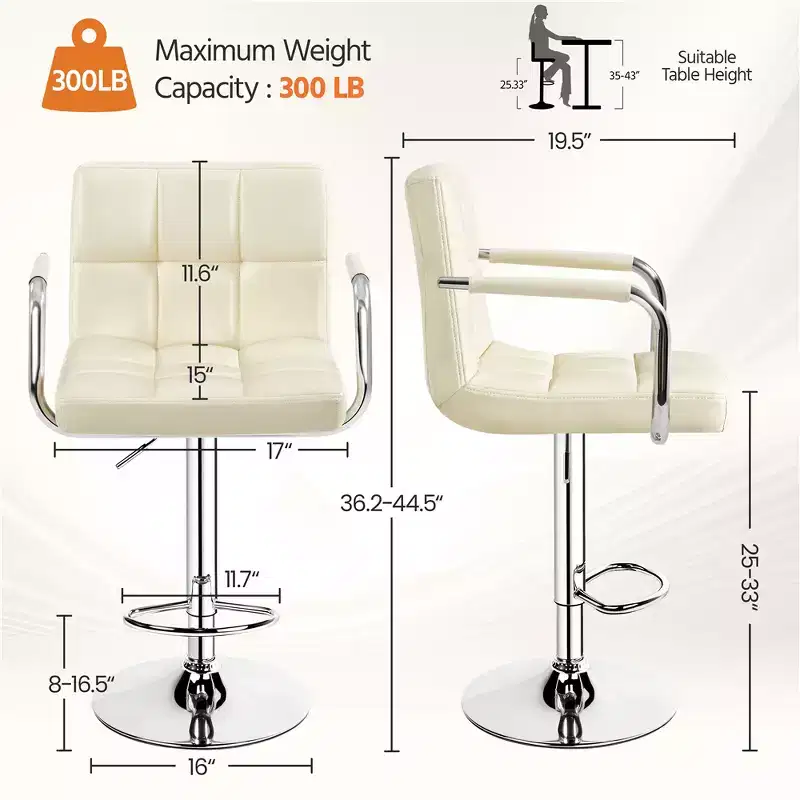 Yaheetech 2pcs Swivel Adjustable Bar Stools with Large Steel Pedestal Base for Bar Counter