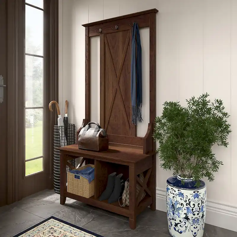 Hall Tree with Shoe Storage Bench - Entryway Organizer