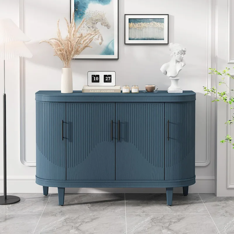 Curved Sideboard Cabinet with 4 Doors and Adjustable Shelves