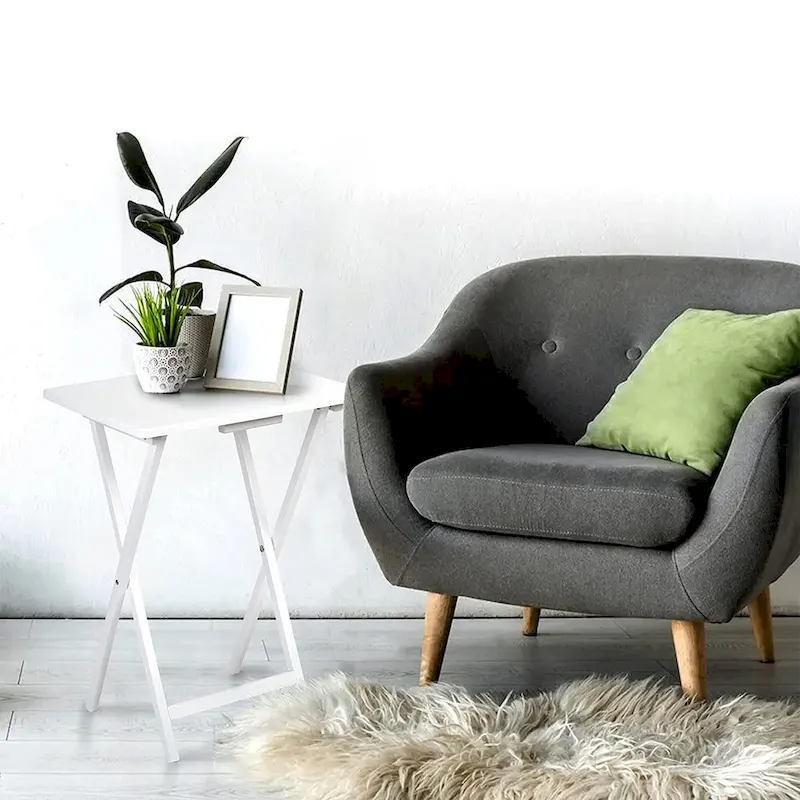 Solid Wood Compact Folding TV Tray and Snack Tables, White, 2 Piece Set