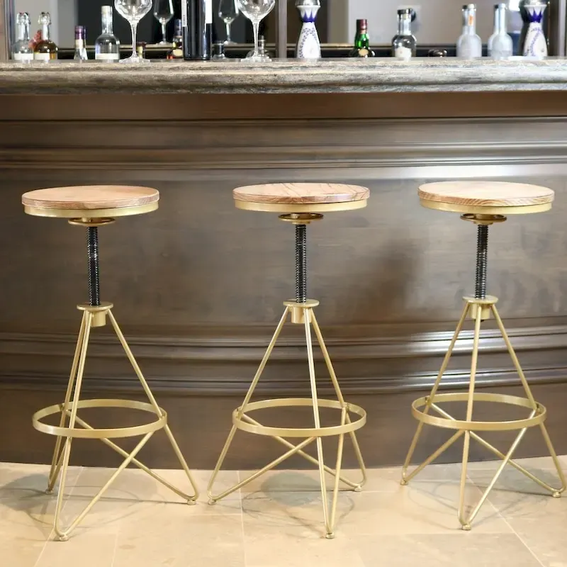 Weathered Wood Gold Adjustable Bar Stool Single Seat