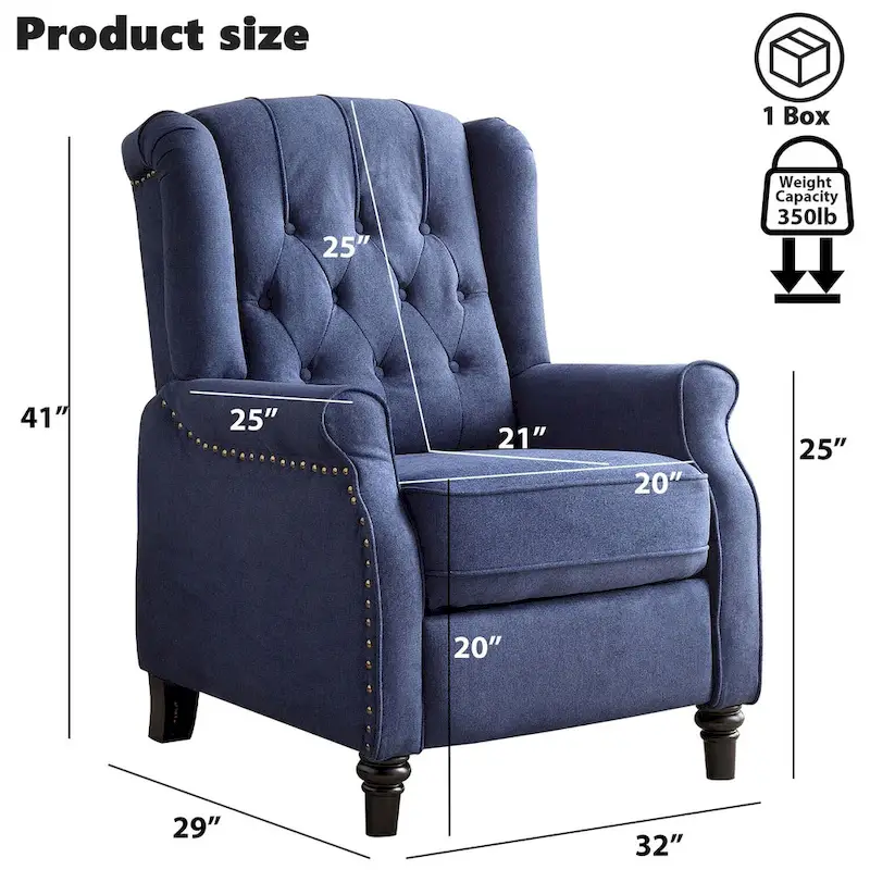 Push Back Recliner with Tufted Back and Wooden Legs