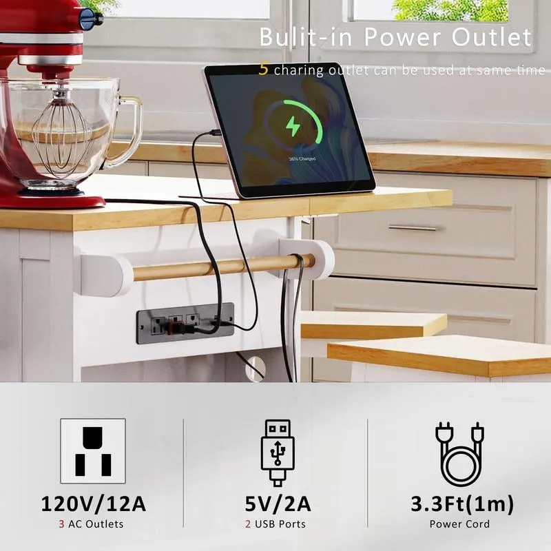 Frost 53inch Large Kitchen Island with Drop Leaf