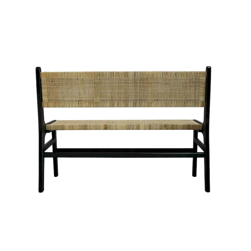 Natural Rattan Woven Bench with Solid Wood Frame – Multi-Color, 2-Seat