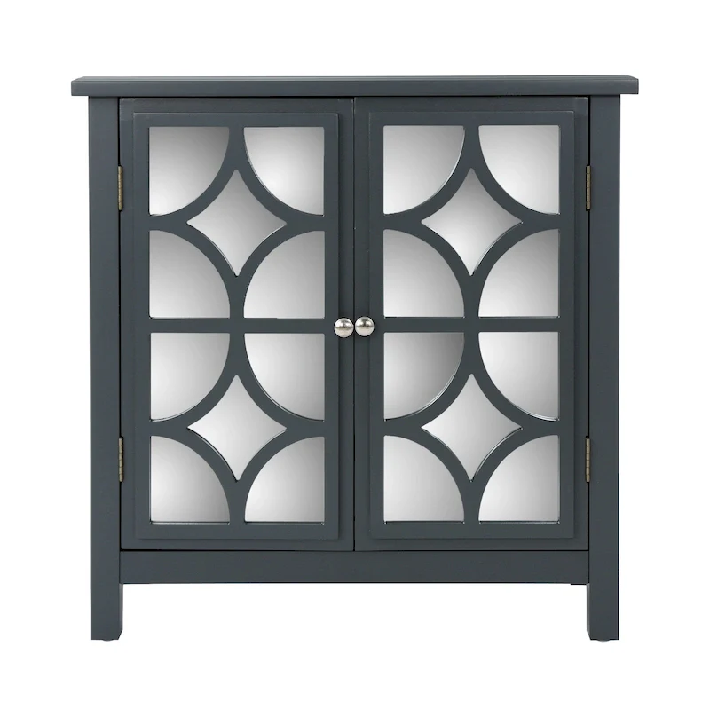 Mirror Finished Double Door Cabinet, Charcoal Grey