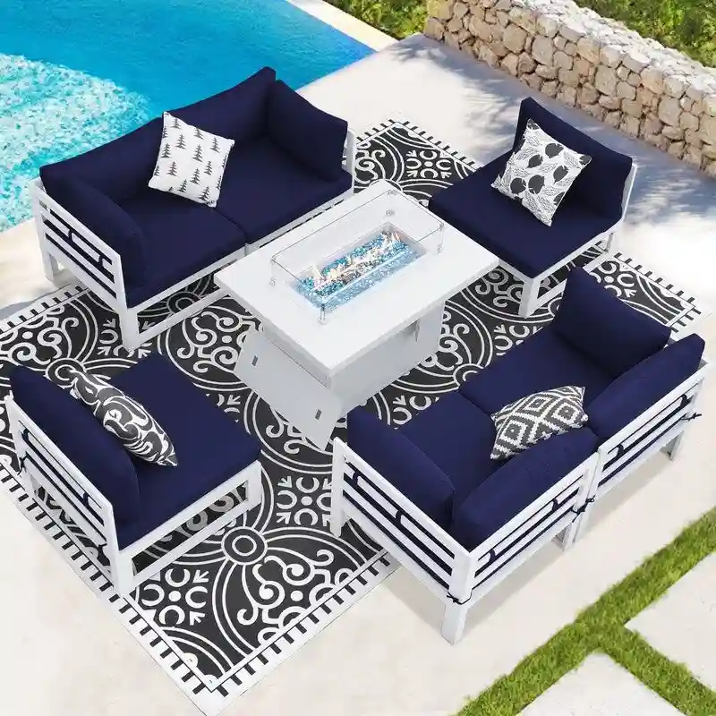 FINCATI Set of 7 Patio Conversation Furniture Sectional Sofa Set with Table