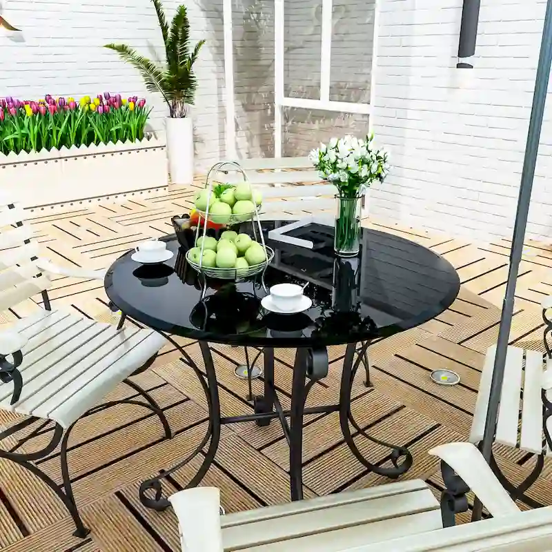 Black Round Tempered Glass Table Top with Beveled Polished Edge