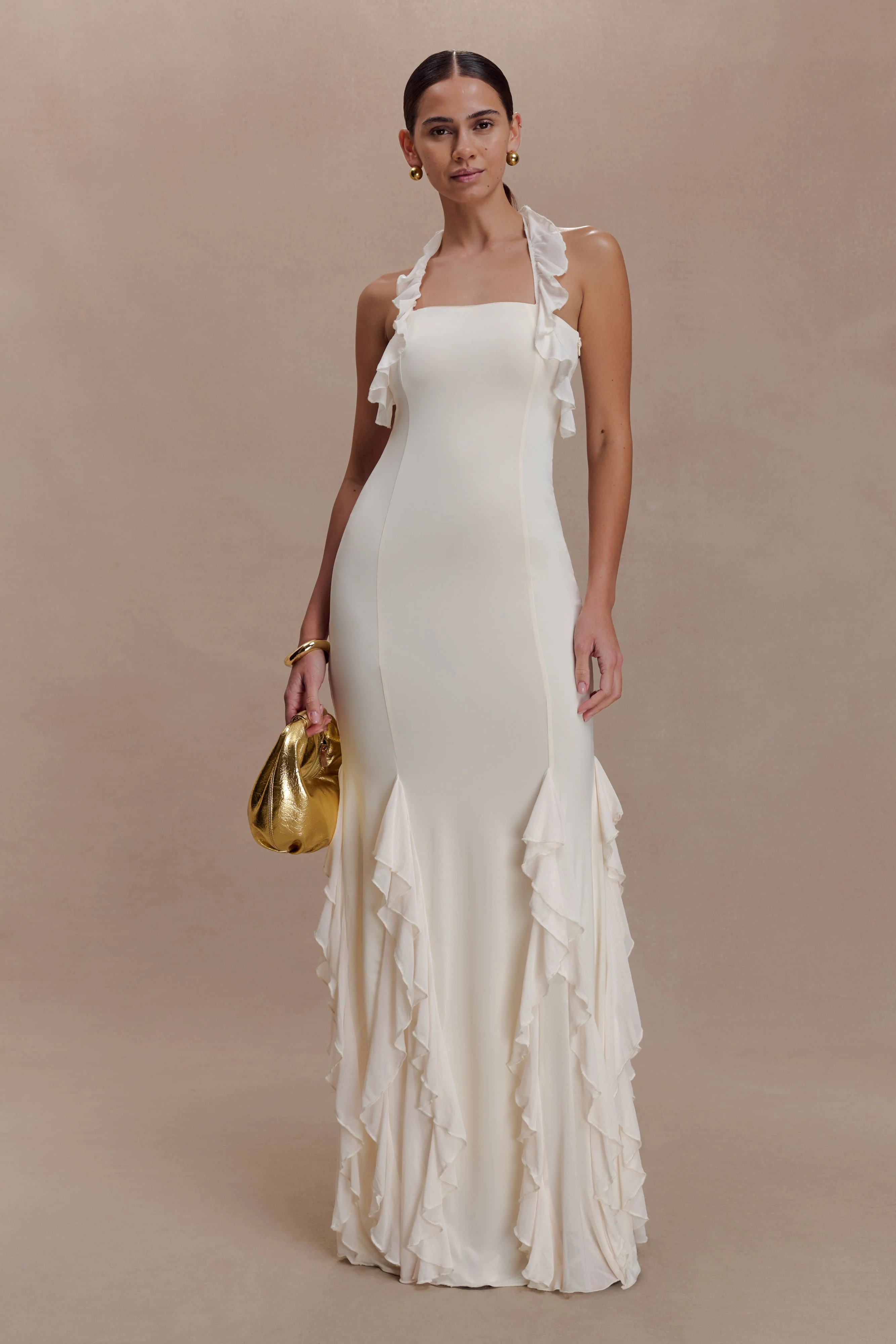 Etta Ruffle Slinky Maxi Dress - Ivory