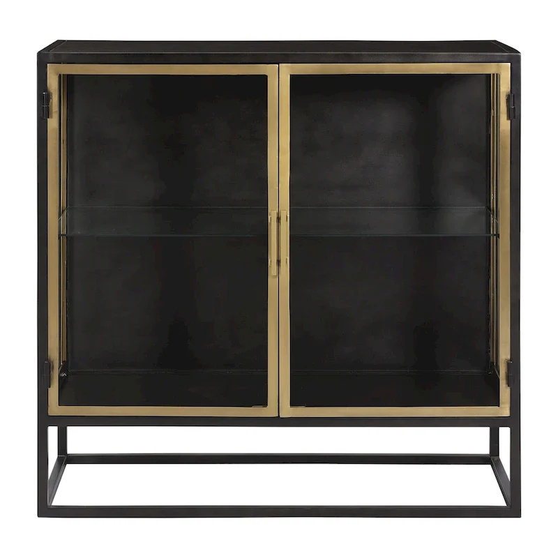 Black 2-Door Glass Sideboard, Gunmetal & Brass, 1-Person Assembly