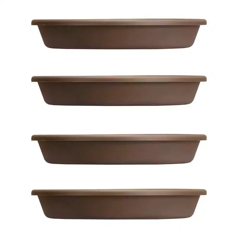 The HC Companies Non Fading 16 Inch Lightweight Durable Plastic Planter Saucer Tray for 14 Inch Classic Pot Container, Chocolate (4 Pack)