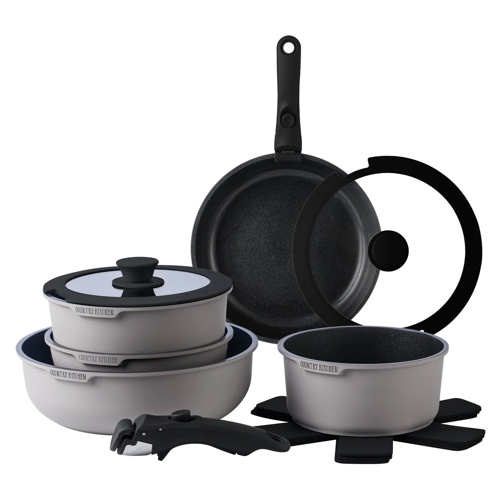 Country Kitchen 16 Piece RV Cookware Set Ceramic with Removable Handle Oven Safe