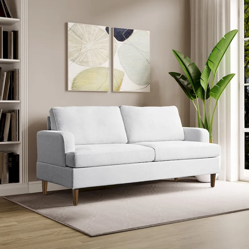 Classic Upholstered Stationary Sofa – Solid Wood Frame, Plush Cushions, Living Room Couch