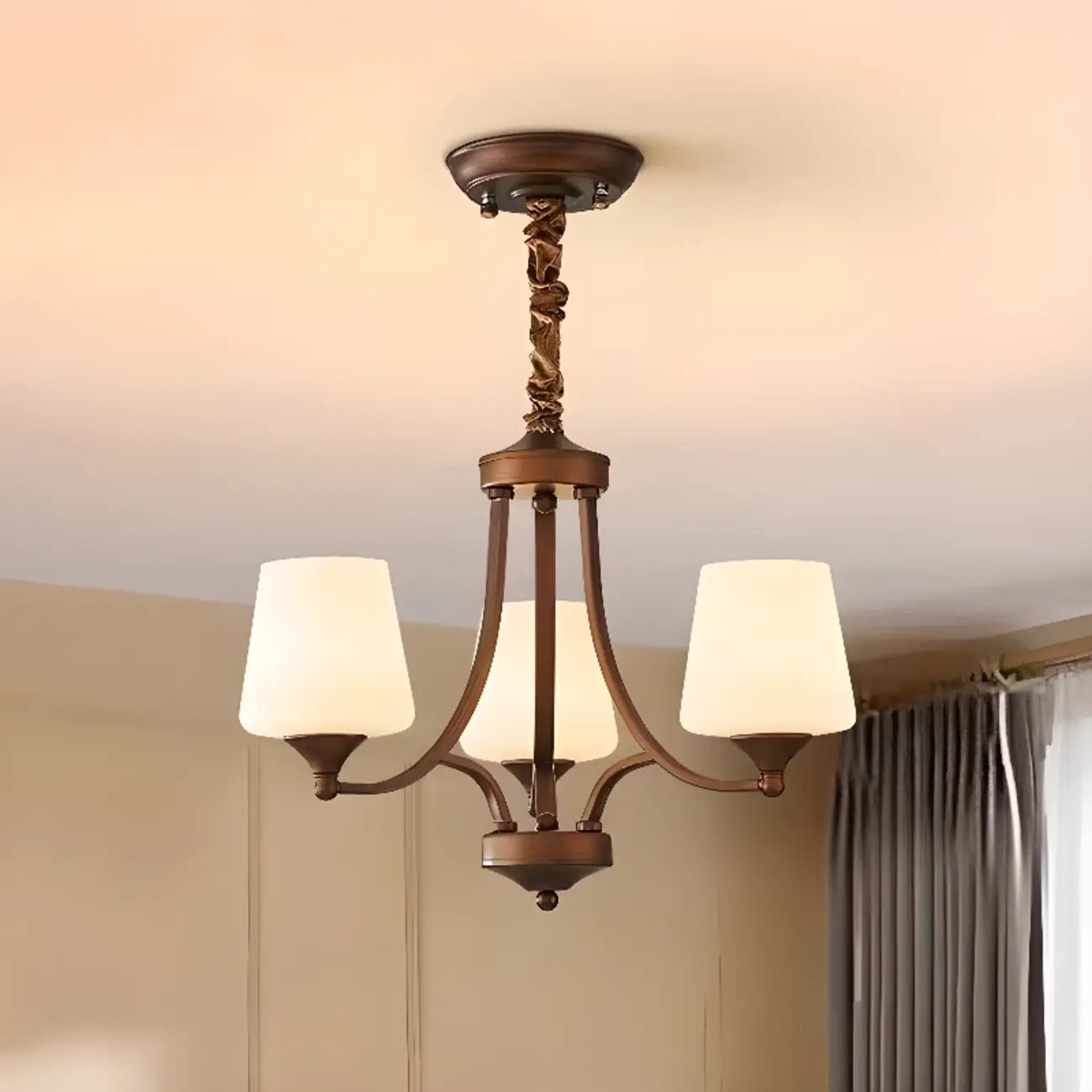 Vintage Metal White Glass Shade Classic Upward Chandelier