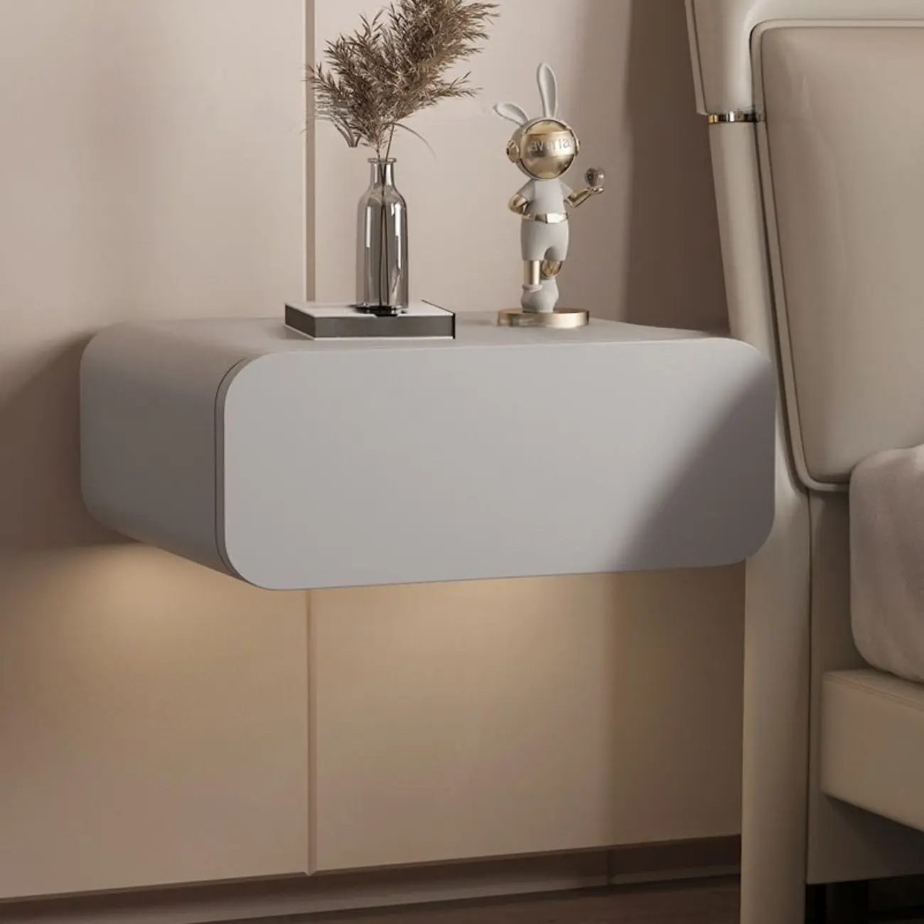 Modern Solid Wood Rock Slab Top Wall-Mounted Nightstand
