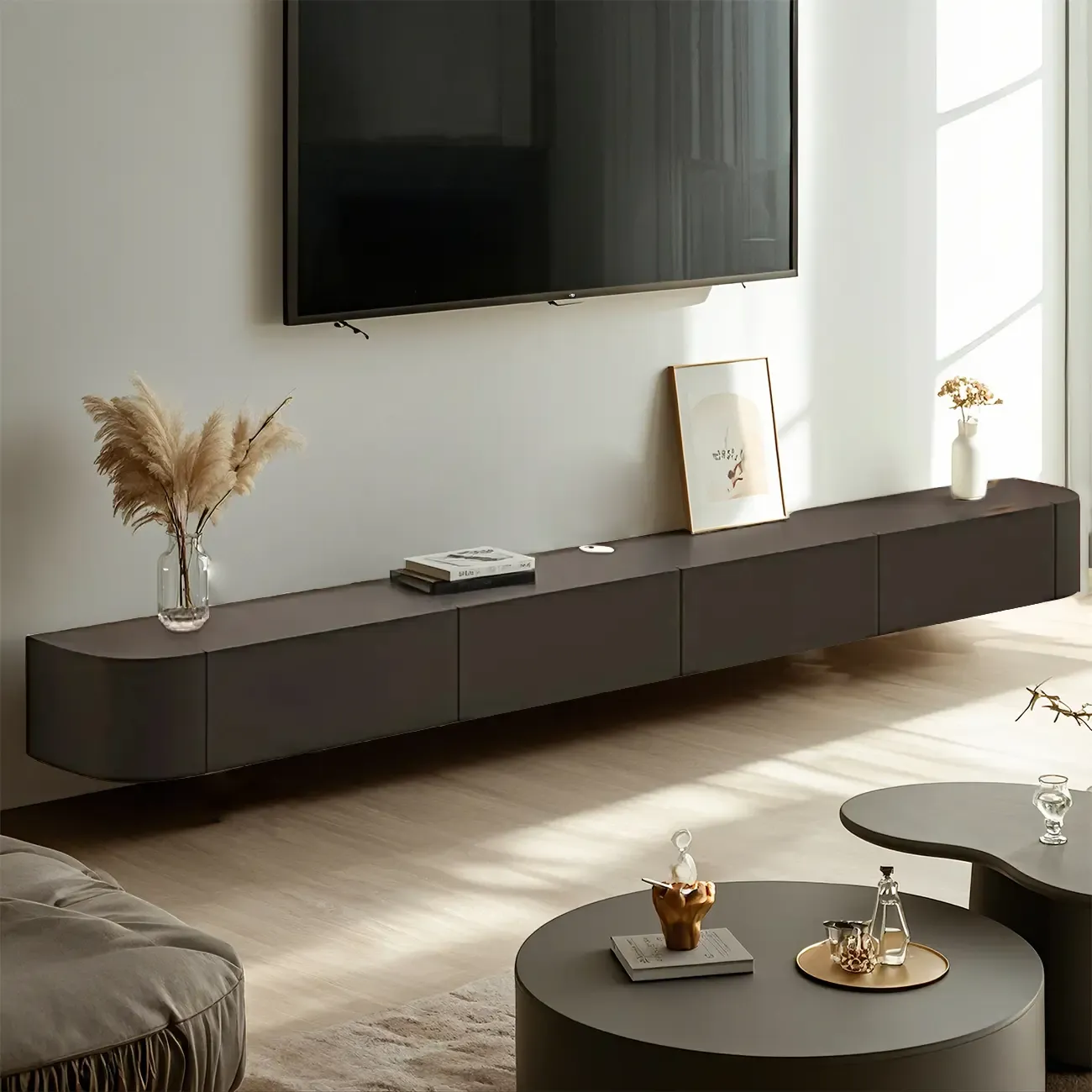 87 Black Modern Oak Wood Storage Floating TV Stand