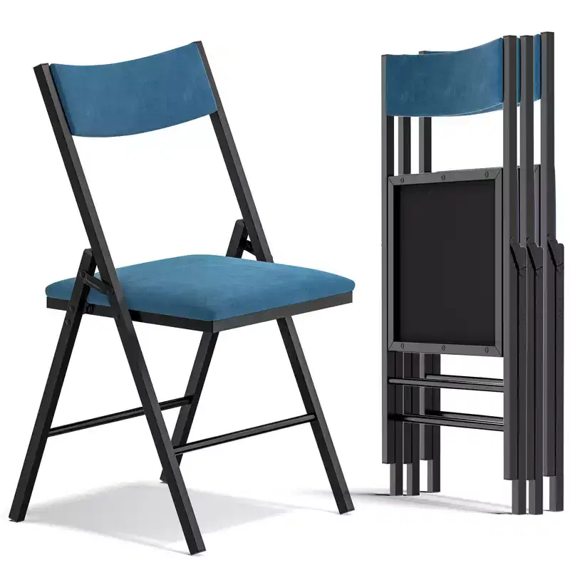 SUGIFT Padded Folding Chair Set of 4/6  Cushioned Seat & Backrest for Home, Office, Dining, or Events (Black/Blue)