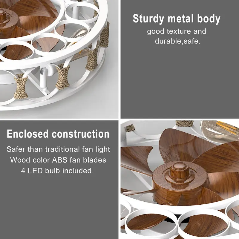 Cusp Barn 20-In Industrial Caged Ceiling Fan with Lights Remote Control, Modern 6 Speeds Ceiling Light with 4 LED Bulbs