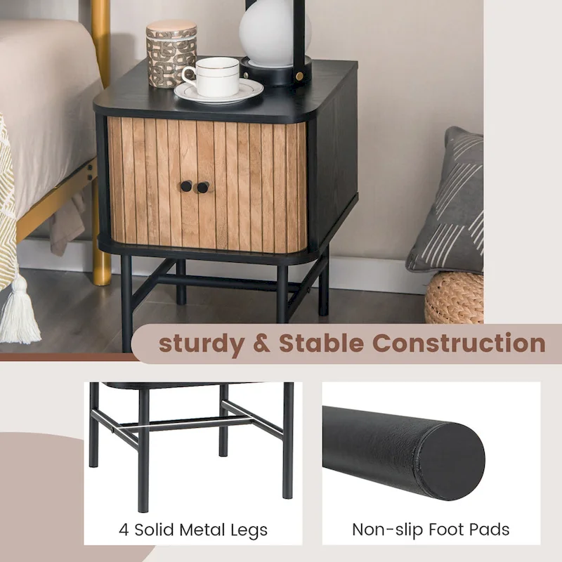 Gymax Set of 2 Nightstand Compact Modern End Side Table with Sliding