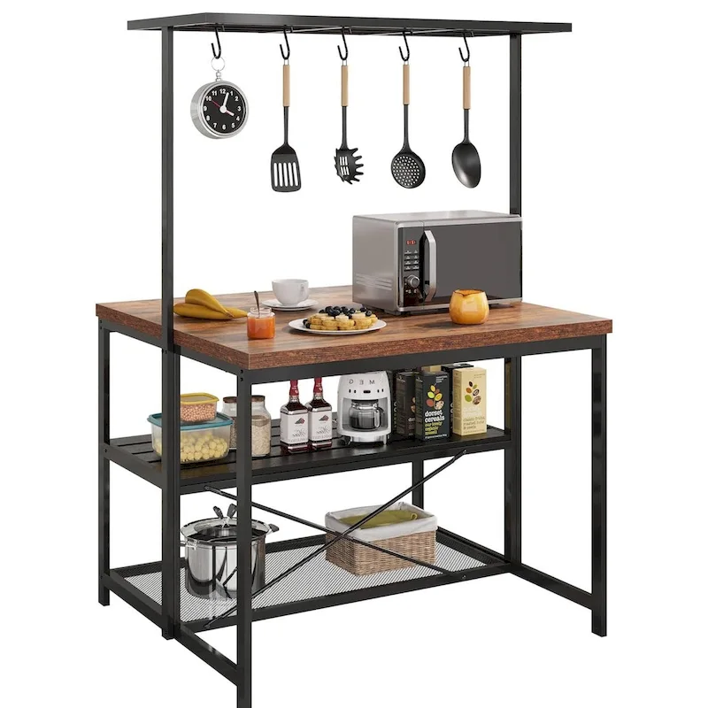 42 3 Tier Kitchen Island Table with Storage Shelf and Hooks - N/A