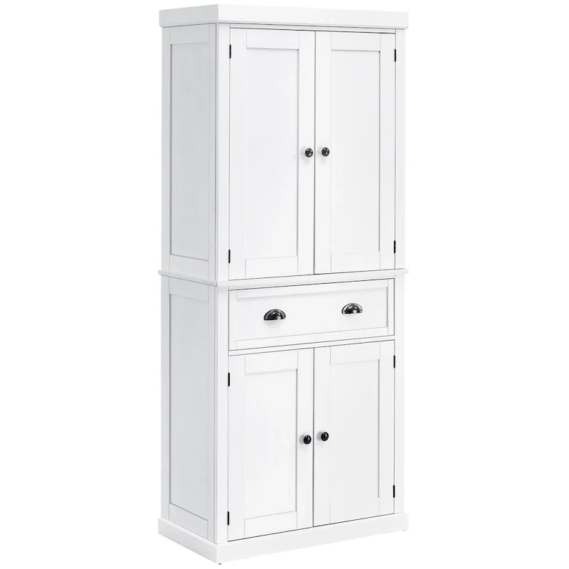 Brown / White Freestanding Pantry Cabinet, 6-Shelf with 2 Doors & 2 Drawers – 1 Person