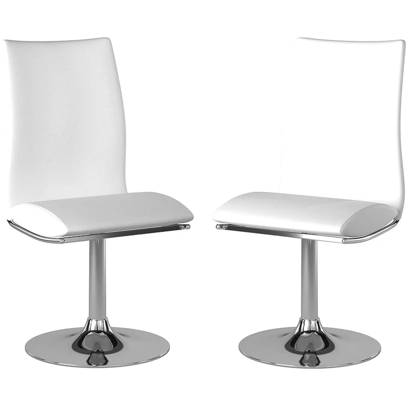 White / Black PU Leather Swivel Dining Chair with Chrome Base, Set of 2