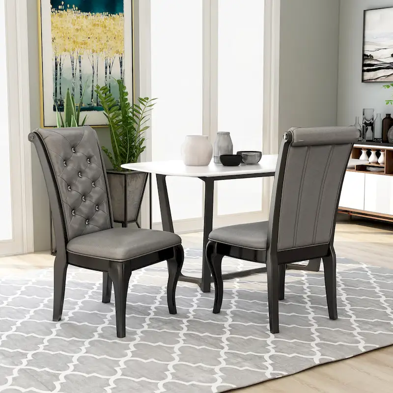 Grey Champagne Faux Leather Dining Chair, Set of 2