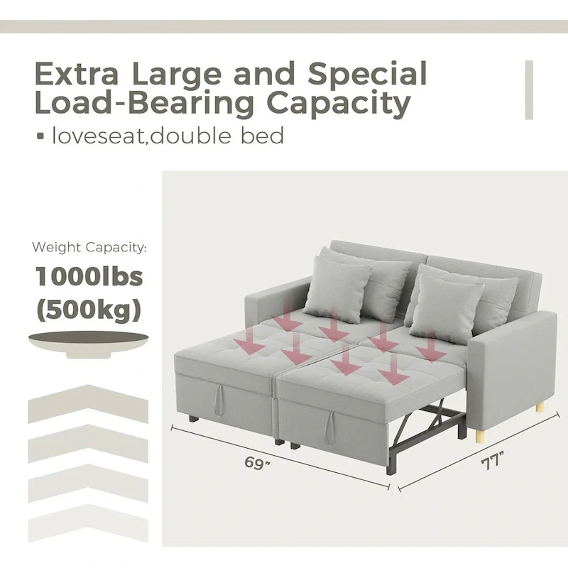 AECOJOY 3-in-1 Sofa Bed Double Sleeper Chair Bed
