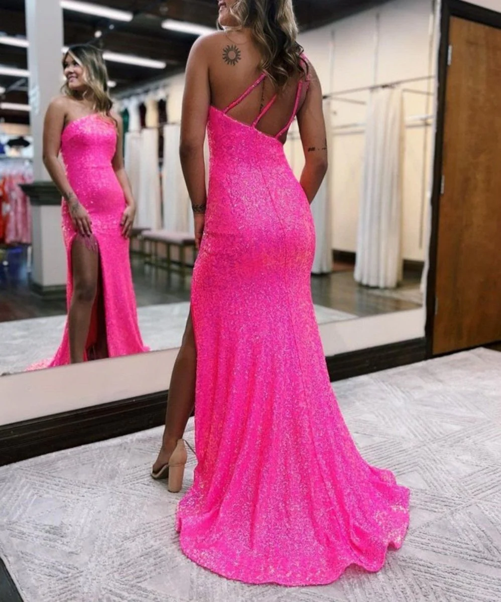 Mermaid One-Shoulder Sequins Prom Dress With Tassels