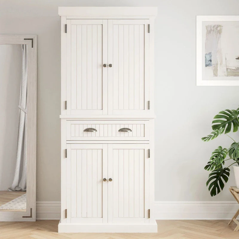 Sanded Off-White Kitchen Pantry with Four Doors