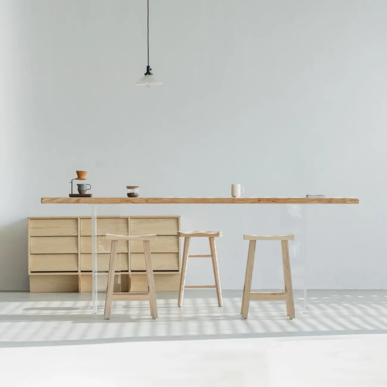 Scandinavian Clear Plastic Base Bar Tables with Wooden Top