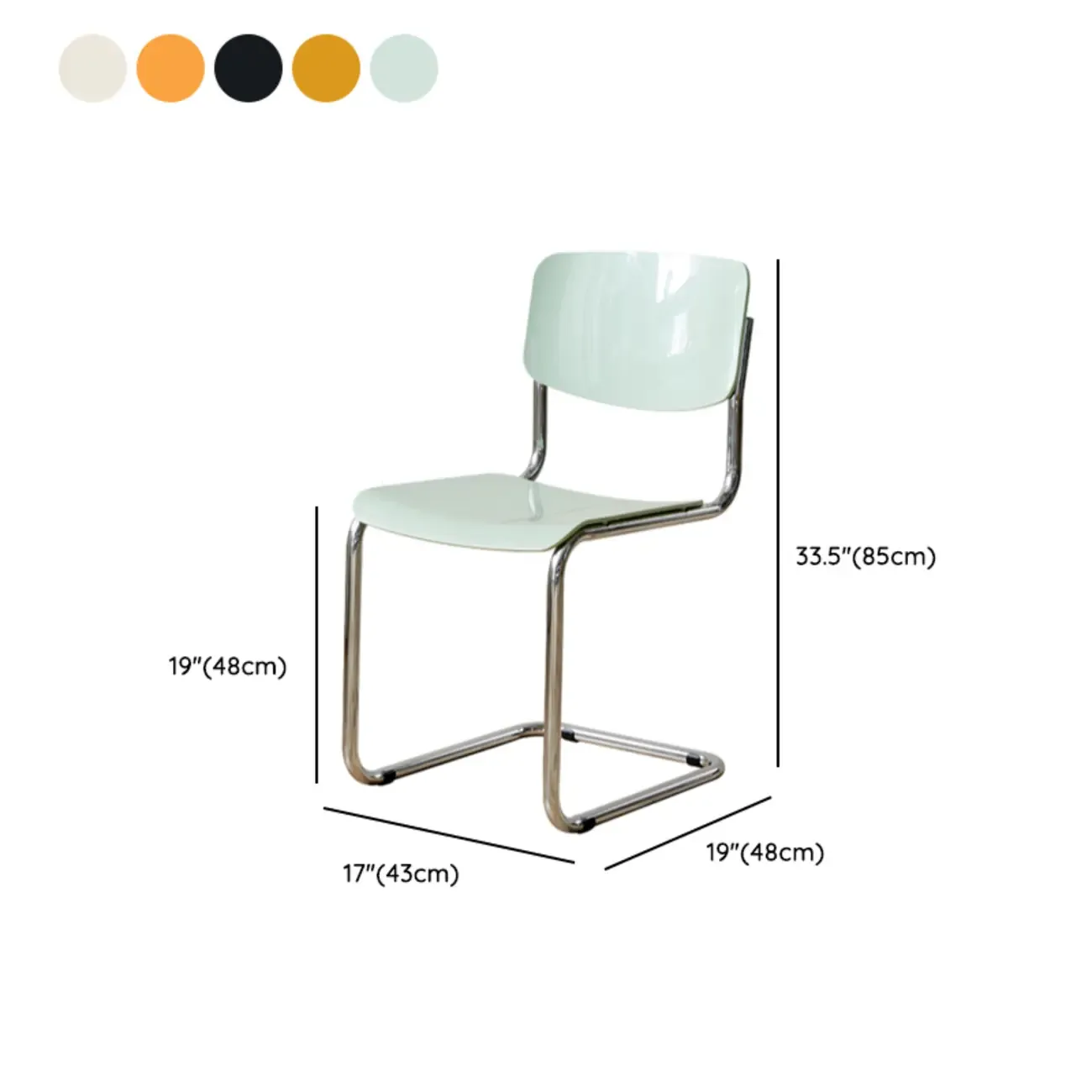 Simple Metal Armless Dining Chair in Yellow Solid Back