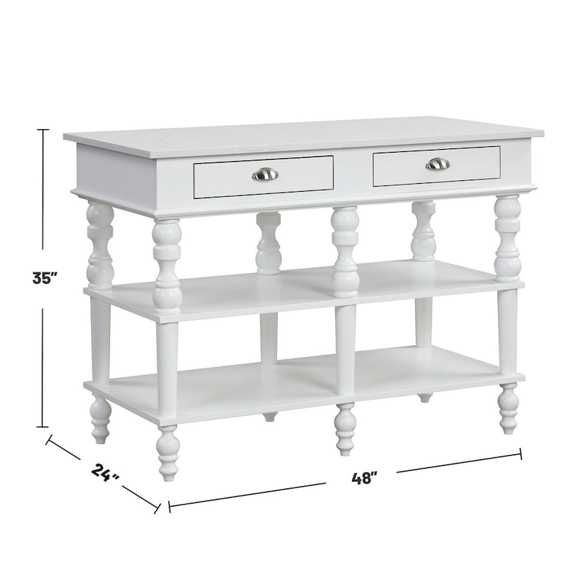 Rectangular Kitchen Island with 2 Drawers in White