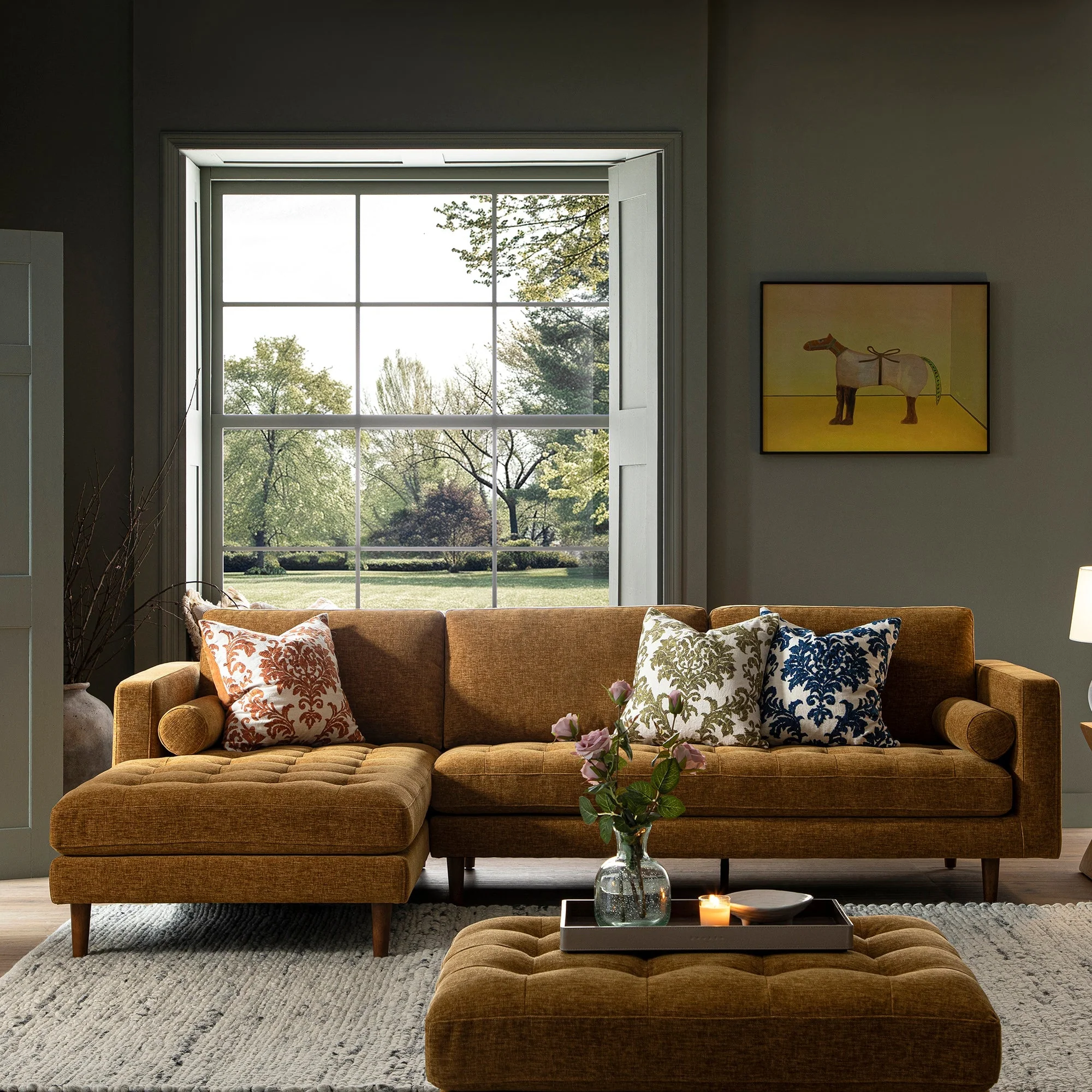 Spiced Honey Chenille Grand 4-Seater Chaise End Sofa, Left Hand Facing