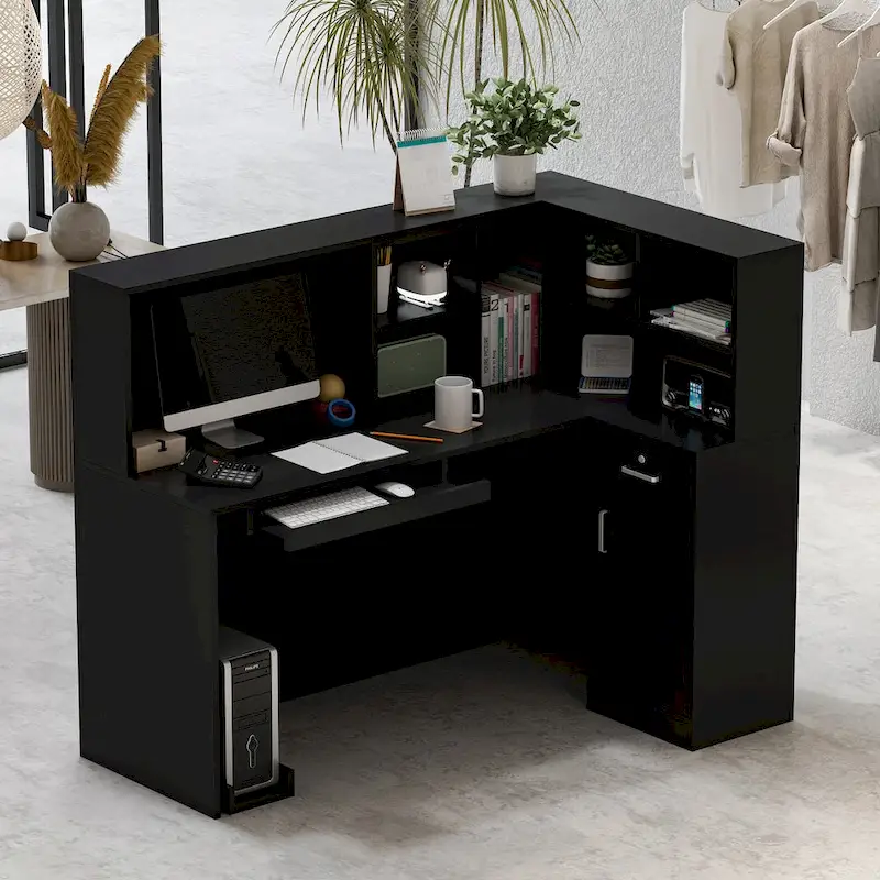 Timechee 55.9W 48.4H L-Shape Wood Reception Desk Drawer With Lock