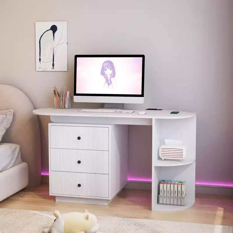 TUYOHW Expandable Modern Home Office Desk,Computer Desk with 3 Drawers,4 Shelves,Power Outlets,USB Ports,Adjustable Width Executive Desk for Office