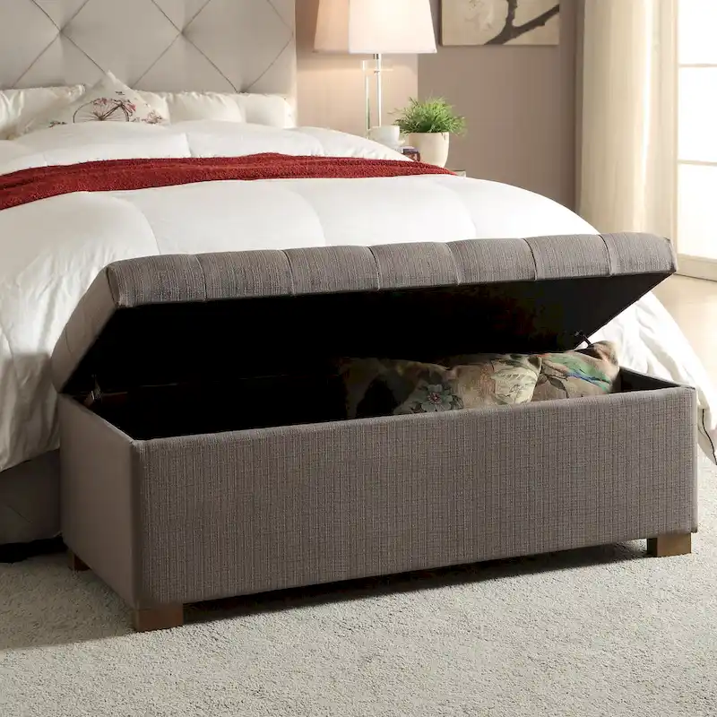 Deep Gray Button-Tufted Storage Bench, 2-Seat (46