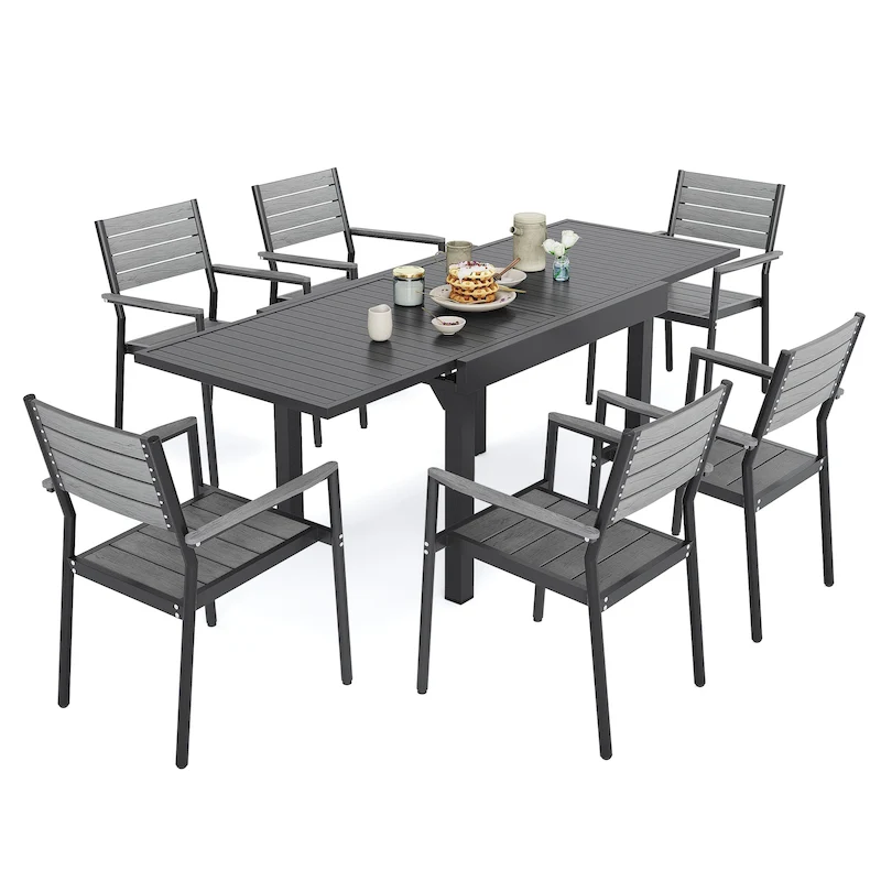 Outdoor 5/7/9 PCS Patio Dining Set, 4/6/8 Dining Chairs, 1 Rectangular Aluminum Expandable Table