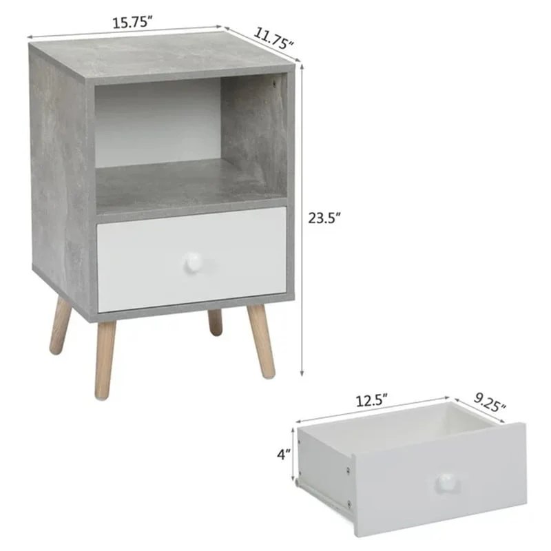 2-Piece Nightstand Set with Drawer and Open Shelf